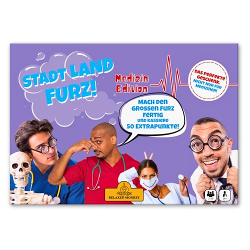 Stadt Land Furz - Medizin Edition | Reisespiele | DIN A4 | Partyspiel | Arzt Geschenk | Stadt Land Fluss | Geschenk für Mediziner von Relaxed Monkey