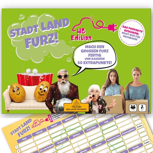 Stadt Land Furz - WG Edition | Reisespiele | DIN A4 | Partyspiel | Einzugsgeschenk Wohnung | Stadt Land Fluss | Spielabend von Relaxed Monkey