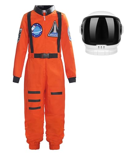 ReliBeauty Astronauten Kostüm Kind:mit Astronautenhelm Jungen Mädchen,Orange,140 von ReliBeauty