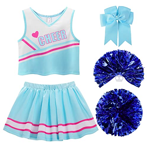 ReliBeauty Cheerleader Kostüm Kinder Kleid mit Pompoms und Kopfschmuck，blau,100 von ReliBeauty