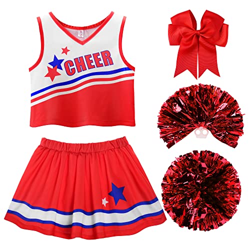 ReliBeauty Cheerleader Kostüm Kinder Kleid mit Pompoms und Kopfschmuck，rot,100 von ReliBeauty