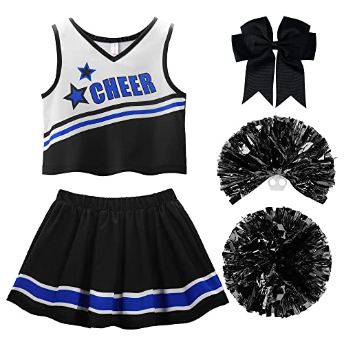 ReliBeauty Cheerleader Kostüm Kinder Kleid mit Pompoms und Kopfschmuck，schwarz,120 von ReliBeauty