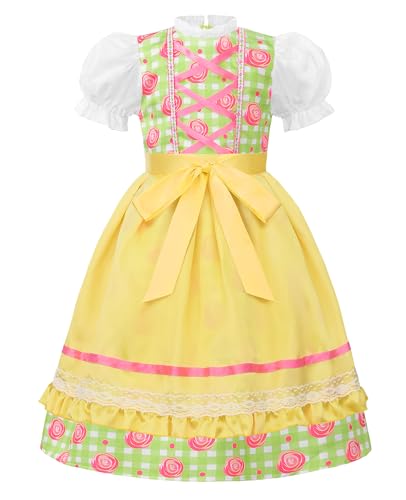 ReliBeauty Dirndl Mädchen Kinder 2-in-1 Set Midi mit Schürze gelb grün,100 von ReliBeauty