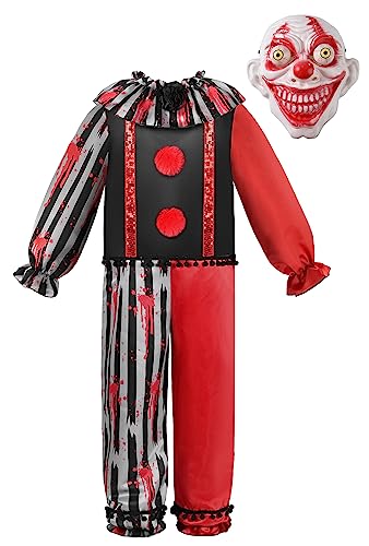 ReliBeauty Horror Clown Kostüm Kinder Killer Clown Junge mit Maske Halloween,110 von ReliBeauty