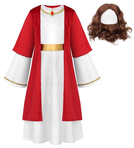 ReliBeauty Jesus Kostüm Kinder Jungen Toga Krippenspiel Griechischer Gott Mit Perücke und Bärte,100 von ReliBeauty