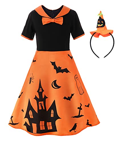 ReliBeauty Kürbis Kostüm Kinder Halloween Kleid Halloween Party Herbst Deko mit Hut,110 von ReliBeauty