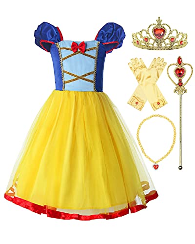 ReliBeauty Mädchen Elastische Taille Rückenfreie Prinzessin Kleid Kostüm, Gelb, mit Zubehör, 110 von ReliBeauty