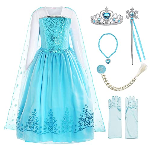 ReliBeauty Mädchen Kleid Prinzessin Langarm Falten Pailletten Schneeflocken Kostüm,5-7 Jahren von ReliBeauty