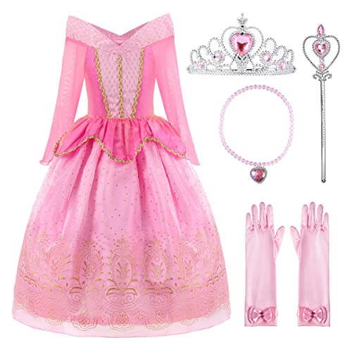 ReliBeauty Mädchen Prinzessin Kostüm Kinder Kleid, Rosa(mit Zubehör), Etikett 110 von ReliBeauty