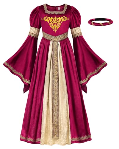 ReliBeauty Mittelalter Kostüm Kinder Größe 98-152 Renaissance Prinzessin Kleid Faschingskostüm,110 von ReliBeauty