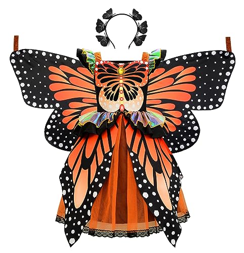 ReliBeauty Schmetterling Kostüm Kinder Mädchen Tier Kleid mit Schmetterlingsflügeln und Stirnband Halloween 110 von ReliBeauty