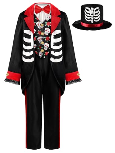 ReliBeauty Skelett Kostüm Kinder Halloween Junge mit Mütze,110 ReliBeauty Skelett Kostüm Kinder Halloween Junge mit Mütze,110 von ReliBeauty