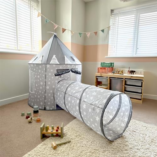 RELSY Graues Pop-Up-Zelt für Kinder, graues Spielzelt mit Tunnel für Kinder, Spielschloss-Zelt, Kinderspielzelt und 180 cm Spieltunnel Combo, 135 x 100 cm Spielzelt von Relsy