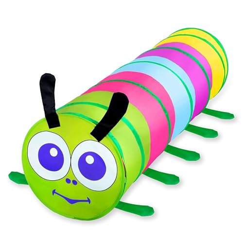 Relsy Kids Caterpillar Pop Up Tunnel für Kinder, Kleinkinder, Haustiere, 180 cm x 46 cm, Kleinkind-Spieltunnel, mehrfarbiges Raupenmotiv, Baby-Spielzeug und Zelt-Zubehör von Relsy