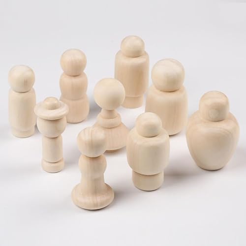Remanbo 50 Holzfiguren für Kinder, bemalte Holzpuppen, handbemalte Holzfiguren (68 x 25 mm, Holzfarbe, 50 Stück) von Remanbo