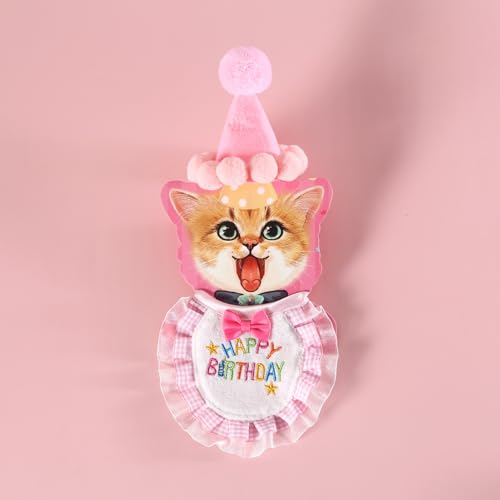 Katzengeburtstagsparty-Zubehör – 4 Stück Kätzchen-Geburtstagshut, besticktes Lätzchen, Kuchenspielzeug und Teaser Zauberstab, niedliches rosa Kostüm für Katzen, Kätzchen, Bekleidung Katzengeburtstagsparty-Zubehör – 4 Stück Kätzchen-Geburtstagshut, besticktes Lätzchen, Kuchenspielzeug und Teaser Zauberstab, niedliches rosa Kostüm für Katzen, Kätzchen, Bekleidung von Remedare