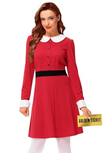 Remimi Halloween-Kostüm für Damen, verdorbener Ticketsieger, Veruca-Kostüm, Bubikragen, rotes Kleid, Rot/Ausflug, einfarbig (Getaway Solids), L von Remimi