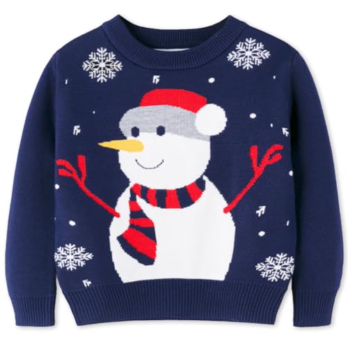 Weihnachtspullover für Kleinkinder, Jungen, langärmelig, Schneemann, Urlaub, Sweatshirts, Weihnachts-Outfit, Marineblau, 4–5T von Remimi