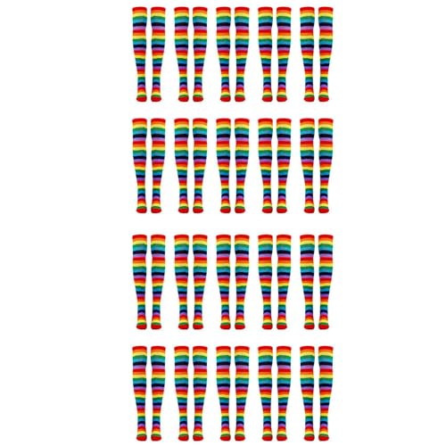 Remingtape 20X Regenbogengestreifte Socken über Dem Knie Clown Gestreiftes KostüM Hohe StrüMpfe für Halloween Cosplay Partys von Remingtape