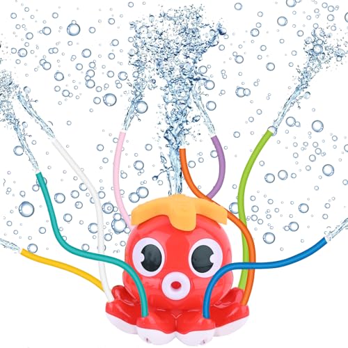 Remione Wasserspielzeug Kinder Outdoor Spielzeug Gartenspielzeug Kinder Wasser Spielzeug für Draußen Kinder ab 2 3 4 5 6 7 8 9 10 Jahre Oktopus Sprinkler Wassersprinkler (Rot) von Remione