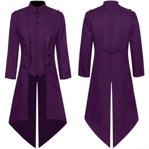 Steampunk Mittelalter Cosplay Kostüm Mantel Gothic Viktorianischer Stil für Herren (2XL Lila) von RemixAst