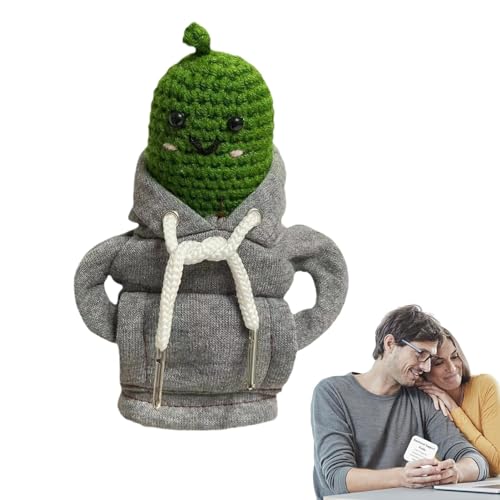 Renchey Häkelgurke, Emotionale Unterstützung häkeln, Sweatshirt Gurke gehäkelte Plüschfiguren, Pickle-Strickwollpuppe, gestrickte Gurkenpuppe, emotional unterstützender Plüsch für Kinder von Renchey