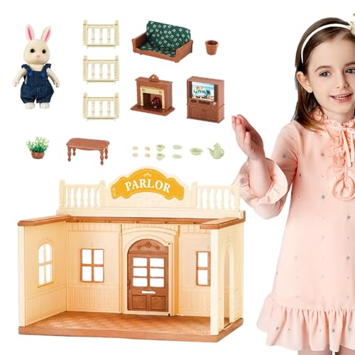 Renchey Puppenhaus-Set aus Holz,Puppenhaus-Set aus Holz, Fine Motor Toys Tiny House Spielset, Kleinkindspielzeug, Miniatur-Puppenhaus, Bausatz, vorgeben, Spielen, Lernspielzeug mit Möbeln von Renchey