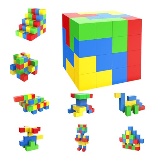 64PCS Magnet Bausteine, Blöcke Set mit Aufbewahrungstasche für Kinder Geschenke, Mint pädagogische Vorschule sensorische Spielzeug für Kleinkinder Jungen Mädchen Alter 3+Years (64pcs Multicolor Set) von Renholin