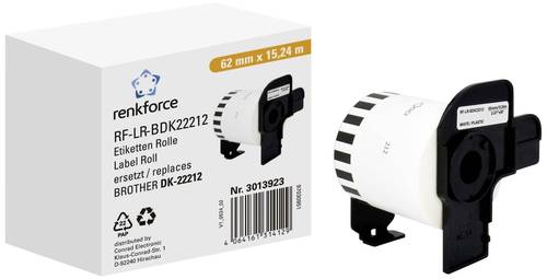 Renkforce Etiketten Rolle Kompatibel ersetzt Brother DK-22212 62mm x 15.24m Papier Weiß 15.24m Perm von Renkforce