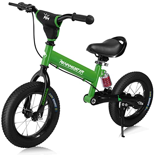 RENNMEISTER® Kinder Laufrad ab 3 Jahren Lauflernrad Höhenverstellbar Lenker & Sattel Luftreifen Fahrrad bis 50kg Federung Balance Bike Mädchen Grün von Rennmeister