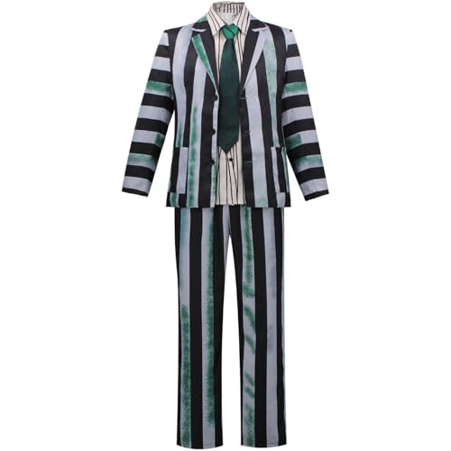 Beetlejuic-es Kostüm Herren, Halloween Beetlejuic-es Streifen Anzug, Schwarz-weiß Gestreifter Anzug Für Herren, Halloween Karneval Cosplay Outfits, Halloween Cosplay Halloween Kostüm Herren, von Renopfect