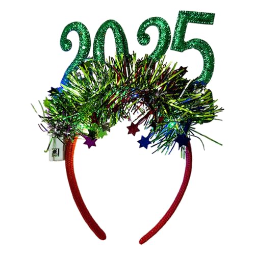 Renopfect 2025 Neujahrs-Kopfschmuck, Silvester-Stirnband 2025,Glitzer-Frohes Neues-Jahr-Tiara-Haarband | Blinkende, leuchtende Krone, leuchtender Kopfschmuck für 2025 als Haarschmuck für fröhliche von Renopfect