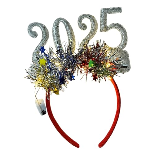 Renopfect 2025 Neujahrs-Kopfschmuck, Silvester-Stirnband 2025,Leuchtende Krone glühend | Blinkende, leuchtende Krone, leuchtender Kopfschmuck für 2025 als Haarschmuck für fröhliche Silvesterfeiern von Renopfect