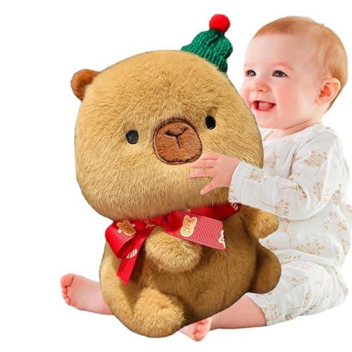 Renopfect Capybara Stuffy, Gefülltes Capybara-Spielzeug - Capybara Cartoon Home Stuffy - Kuscheliges Weihnachts-Plüschfiguren-Spielzeug, umarmbare Stofftierpuppe für die Weihnachtsfeier von Renopfect