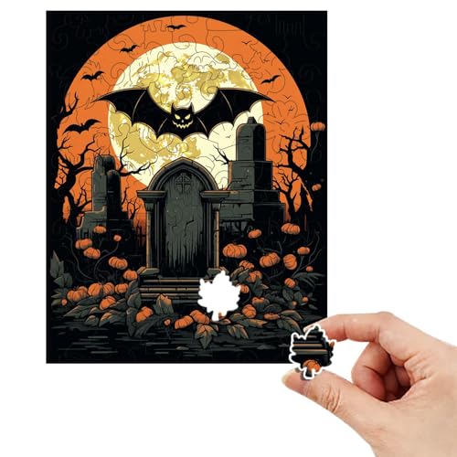 Renopfect Halloween-Puzzle,Horror-Rätsel für Erwachsene Halloween - Puzzle für Erwachsene,Feiertagsrätsel, 3D-Spukhaus-Puzzles zum Thema, Fledermaus, Grab für und Mädchen von Renopfect