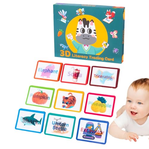 Renopfect Lernkarten für Vorschulkinder, Lernkarten - 100 Stück Alphabet-Lernkarten | 3D-Alphabet und Lernen englische Wörter, Transportmittel, Tiere und Früchte für schulische Frühlerner, Vorschule von Renopfect