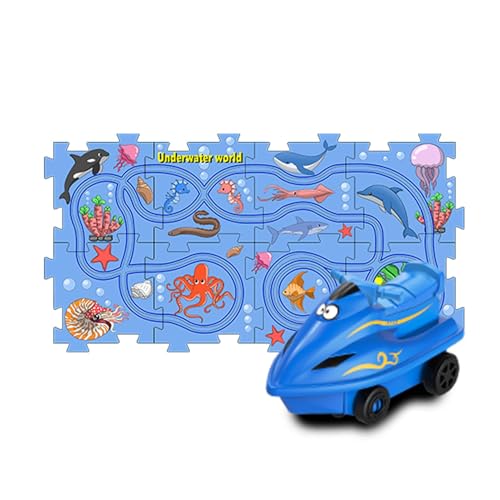 Renopfect Puzzle-Rennstrecke, Eisenbahnwaggon-Puzzlestrecke,Lernspiele Puzzle Triebwagen - Auto-Schienenbauspielzeug zum Thema Marine, Lernspielzeug, Puzzle-Racer-Auto-Spielset, Puzzle-Brett-Spielset von Renopfect