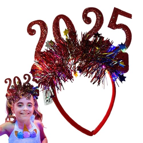 Renopfect Silvester-Stirnband 2025, 2025 Leuchtendes Bopper-Stirnband | Glitzer-Frohes Neues-Jahr-Tiara-Haarband,GlitterFlashing Light Up Crown Glowing 2025, Kostüm-Kopfschmuck für frohe von Renopfect