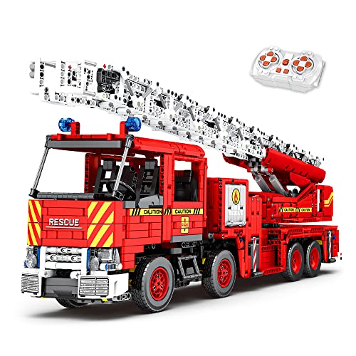 Reobrix 22005 Technic Ferngesteuertes Feuerwehrauto Bausteine, 3266 Teile MOC Klemmbausteine, mit Leiter, Spielzeug, Geschenk für Mädchen und Jungen Erwachsener, kompatibel mit Lego von Reobrix