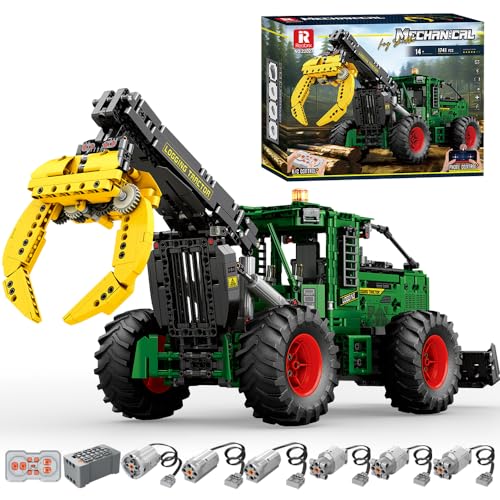 Reobrix 22027 Skidder Tractor Klemmbausteine, 1741 Teile Ferngesteuertes Baufahrzeug Technik Modellbausatz mit pneumatischer Funktion und Allradantrieb, Geschenkidee für Erwachsene Technikbegeisterte von Reobrix