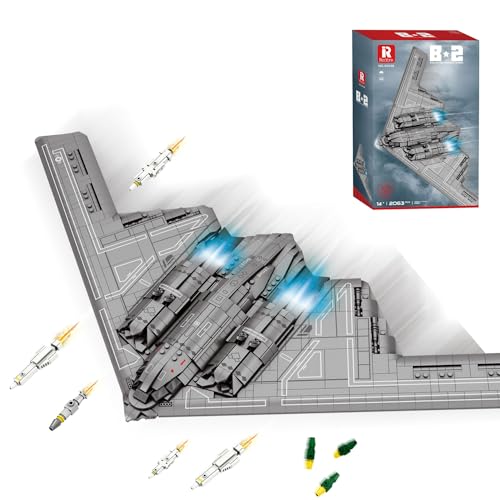 Reobrix 33038 Military Series B2 Bomber, 2063 Teile WWII Groß Flugzeug klembausteine ​​​​Technik, Luftwaffen Bausteinset, geeignet für die Ausstellung und Sammlung durch Erwachsene von Reobrix