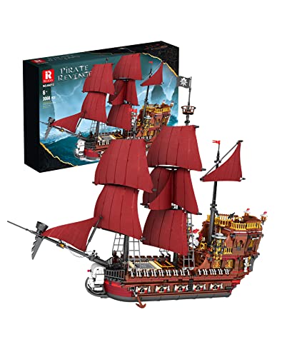 Reobrix 66010 Pirate Ship mit Stoffsegeln, Bausteine Schiff Bauset und Ausstellungsmodell für Erwachsene und Kinder, Klemmbausteine zum Bauen von Geschenken zum Geburtstag, Weihnachten (3066 PCS) von Reobrix