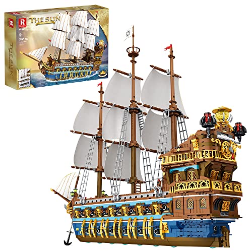 Reobrix 66011 Piratenschiff klemmbausteine Technik, 3162/pcs MOC Segelschiff Groß bausteine, Spielzeug Schiffe Modell für Erwachsene und Jugendliche von Reobrix