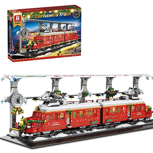 Reobrix 66034 Winterlicher Weihnachtszug, Klassische Weihnachten Zug Block Set mit licht, Bahngleisen Klemmbausteine Weihnachten Dekorationen, Christmas Geschenke Spielzeug für Erwachsene und Kinder von Reobrix