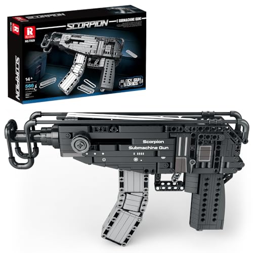 Reobrix 77029 Skorpion-Maschinenpistole Bausteine Bausatz, 556 Teile Technik Maschinenpistole Klemmbausteine Construction Modell, MOC Militärische Waffen Bauset Modell mit Schussfunktion von Reobrix