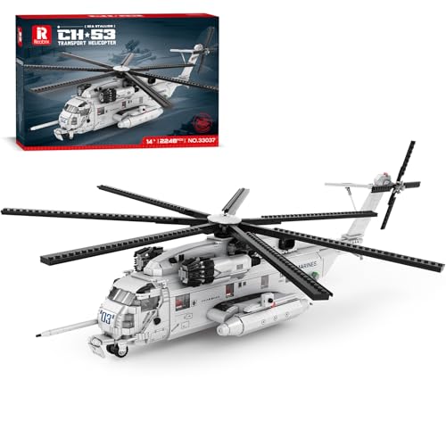 Reobrix CH-53 Militär Hubschrauber Bausteine Bauset, Super StallionTransport Helicopter Modellbausatz 33037, Flugzeug Konstruktionsspielzeug Klemmbausteine für Erwachsene 14+ Jungen und Militärfans von Reobrix