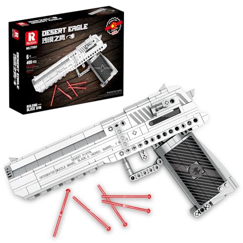 Reobrix 77001 Desert Eagle Pistole Bausteine Set, 408 Stücke Pistole Bausatz mit Schussfunktion Militärwaffe Montage Gun Spielzeug für Kinder Alter 6+ von Reobrix