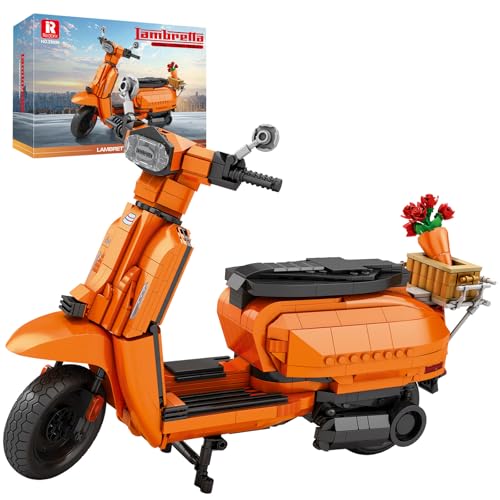 Reobrix Technisches Motorrad-Baustein-Spielzeug mit Korb-Bouquet-Ständer, Maßstab 1:5, V200 Motorrad-Stein-Modell-Set, 11036 Sammlungsfahrzeug, Heimdekoration, Geschenke für Erwachsene, Jungen, von Reobrix