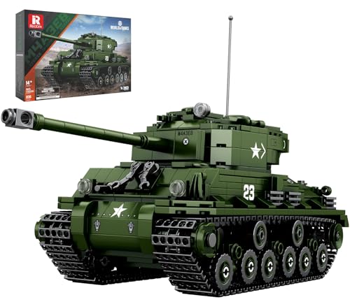 Reobrix M4A3E8 Sherman Panzer Bausteine Modell, 836+ Teile USA Militär Panzer Klemmbausteine Spielzeug Bausteine, World of Tanks Autorisierte Produkte, Geschenk für Erwachsene und Kinder 14+ Jahre von Reobrix