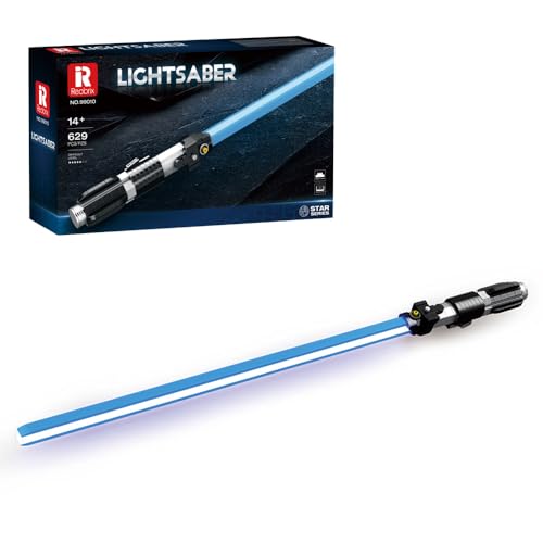 Reobrix Technik 99010 Blue Lightsaber Movie Klemmbausteine,629 Teile Spielzeugbaustein Lichtschwert mit Produktpräsentationsständer,Geschenk für MOC, Erwachsene und Jungen ab 14 Jahren von Reobrix